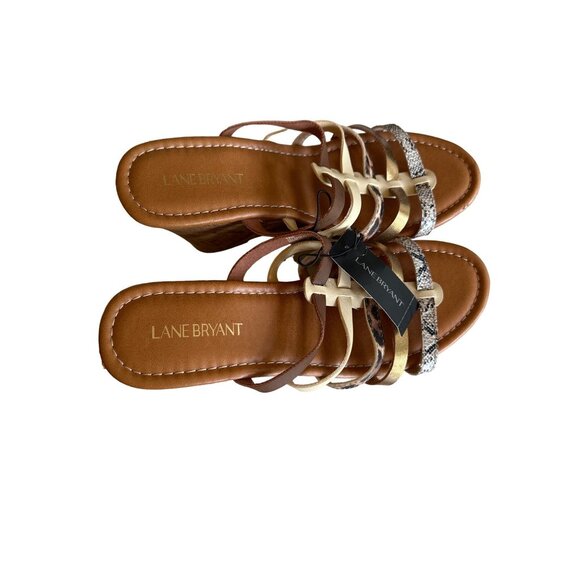 Lane Bryant Womens Multi-Strap Cork Wedge Sandals Size 10W Brown Gold Snake Prin - Picture 6 of 8